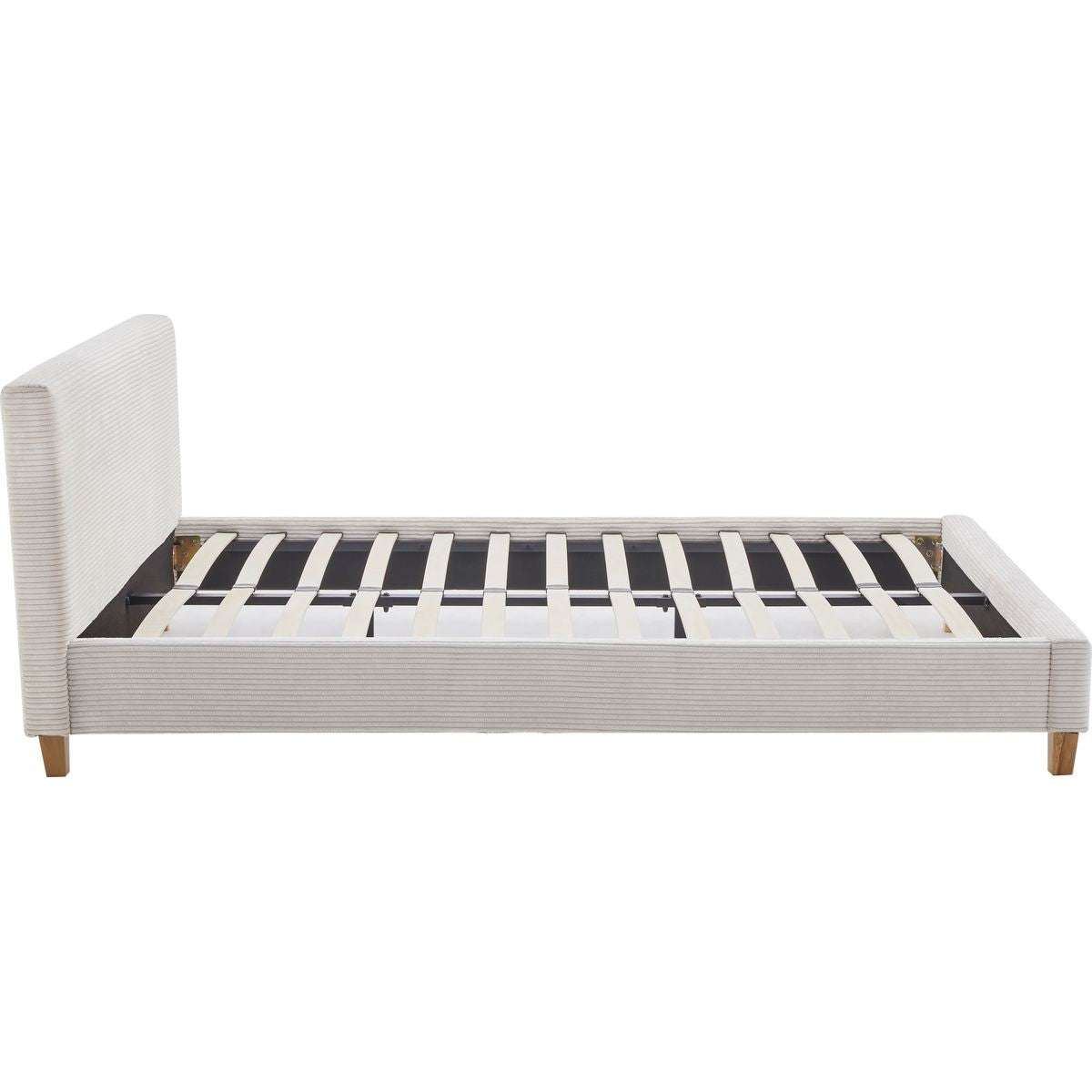Milo - Lit Adulte 140x190 cm avec Tête de Lit Capitonnée en Velours Côtelé - Beige