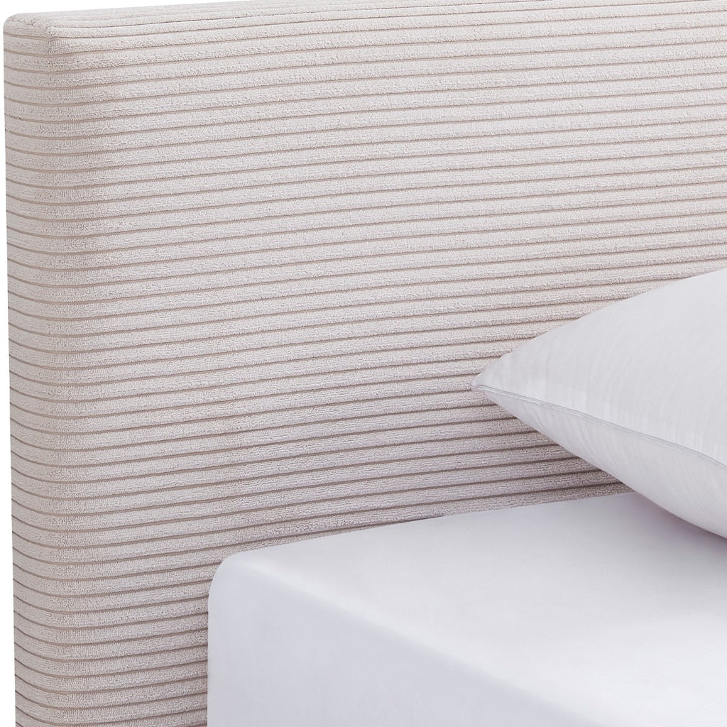 Milo - Lit Adulte 140x190 cm avec Tête de Lit Capitonnée en Velours Côtelé - Beige