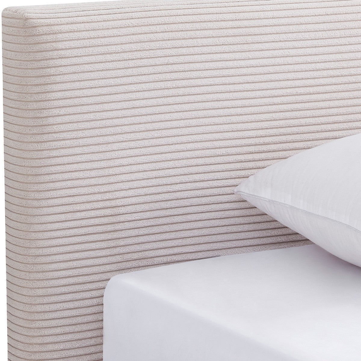 Milo - Lit Adulte 140x190 cm avec Tête de Lit Capitonnée en Velours Côtelé - Beige