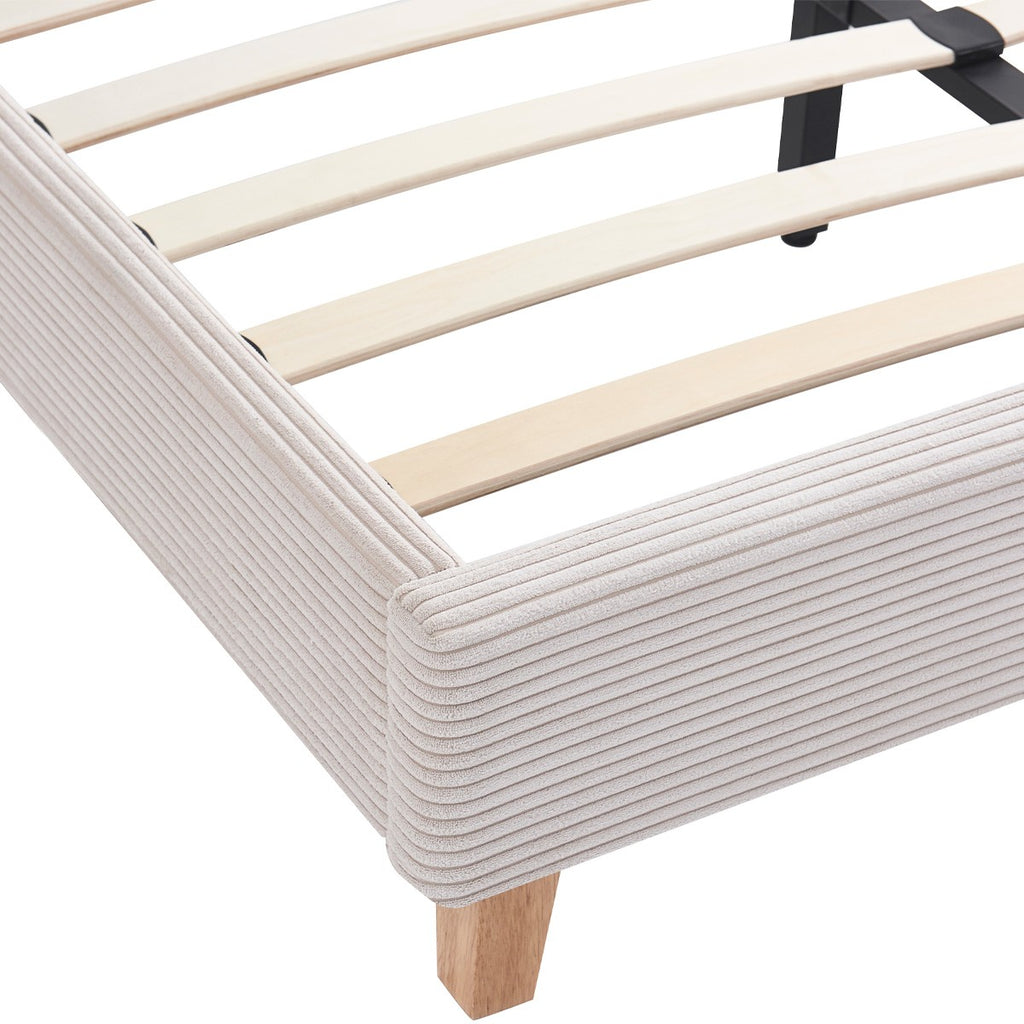Milo - Lit Adulte 140x190 cm avec Tête de Lit Capitonnée en Velours Côtelé - Beige