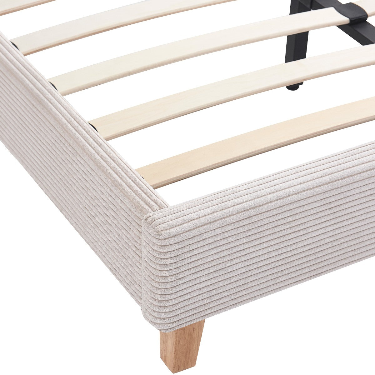 Milo - Lit Adulte 140x190 cm avec Tête de Lit Capitonnée en Velours Côtelé - Beige