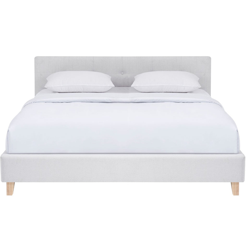 Milo - Lit Adulte 160x200 cm avec Tête de Lit Capitonnée en Tissu - Beige