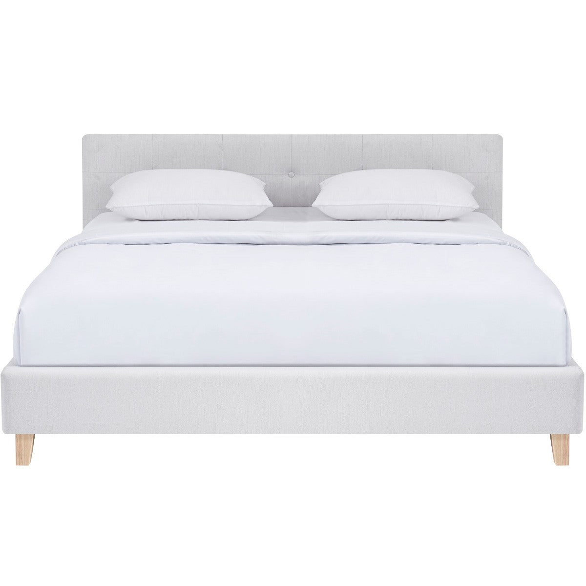 Milo - Lit Adulte 160x200 cm avec Tête de Lit Capitonnée en Tissu - Beige