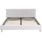 Milo - Lit Adulte 160x200 cm avec Tête de Lit Capitonnée en Tissu - Beige