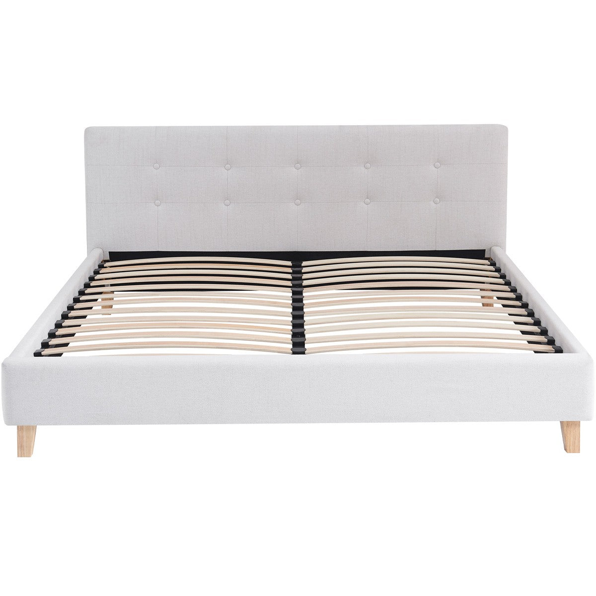 Milo - Lit Adulte 160x200 cm avec Tête de Lit Capitonnée en Tissu - Beige