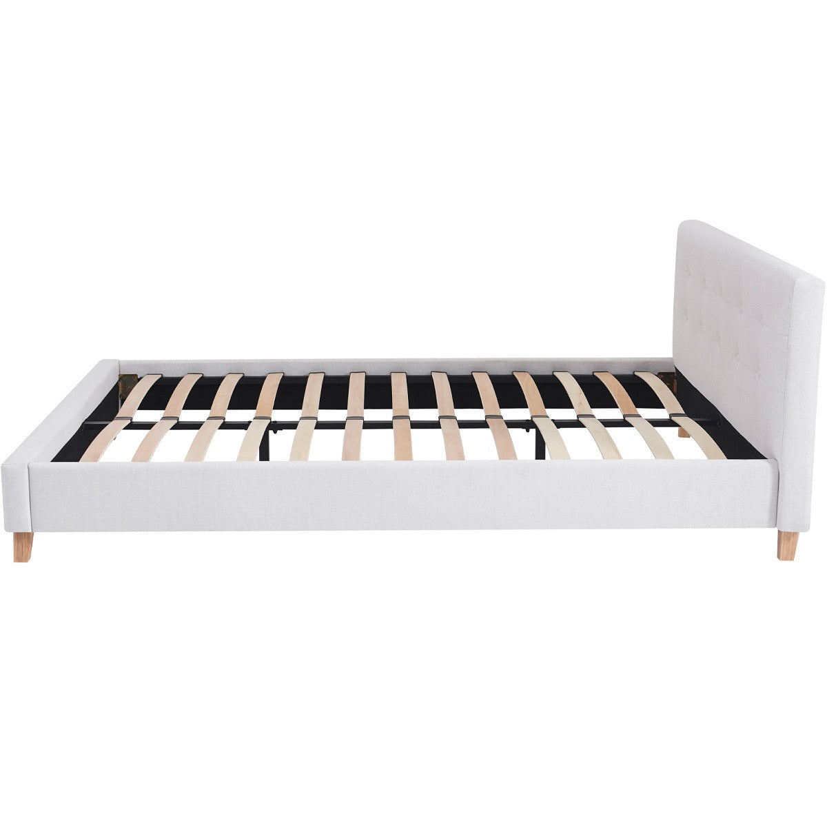 Milo - Lit Adulte 160x200 cm avec Tête de Lit Capitonnée en Tissu - Beige