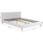 Milo - Lit Adulte 160x200 cm avec Tête de Lit Capitonnée en Tissu - Beige
