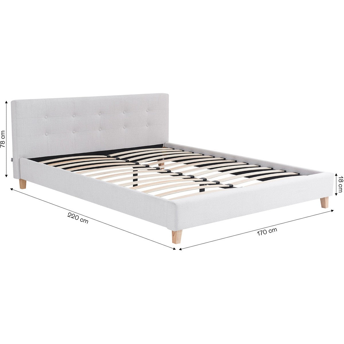 Milo - Lit Adulte 160x200 cm avec Tête de Lit Capitonnée en Tissu - Beige