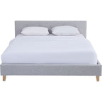 Milo - Lit Adulte 160x200 cm avec Tête de Lit Capitonnée en Tissu - Gris Chiné