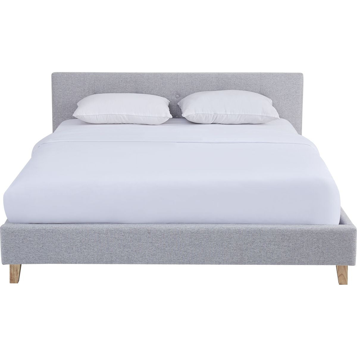 Milo - Lit Adulte 160x200 cm avec Tête de Lit Capitonnée en Tissu - Gris Chiné