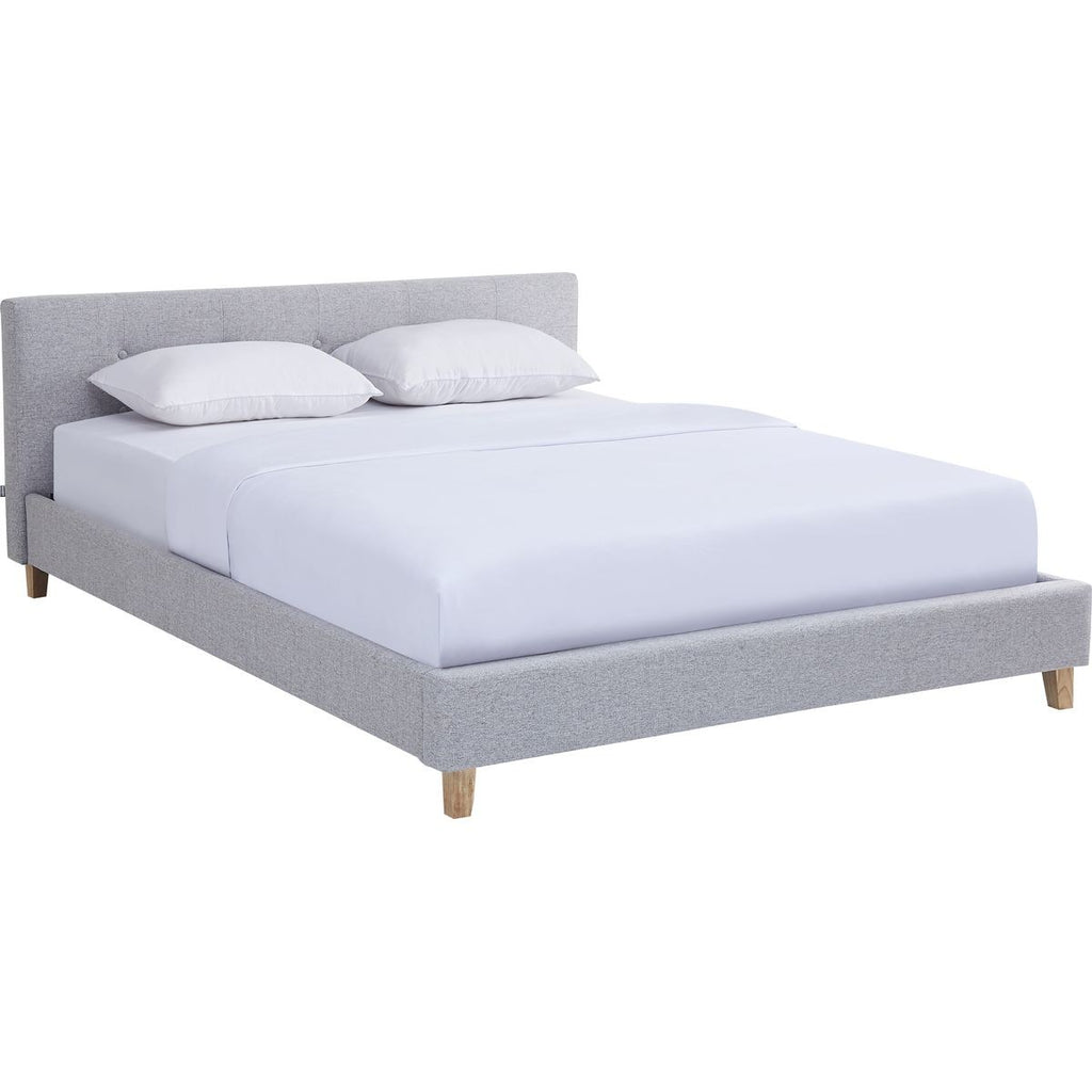 Milo - Lit Adulte 160x200 cm avec Tête de Lit Capitonnée en Tissu - Gris Chiné