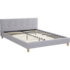 Milo - Lit Adulte 160x200 cm avec Tête de Lit Capitonnée en Tissu - Gris Chiné