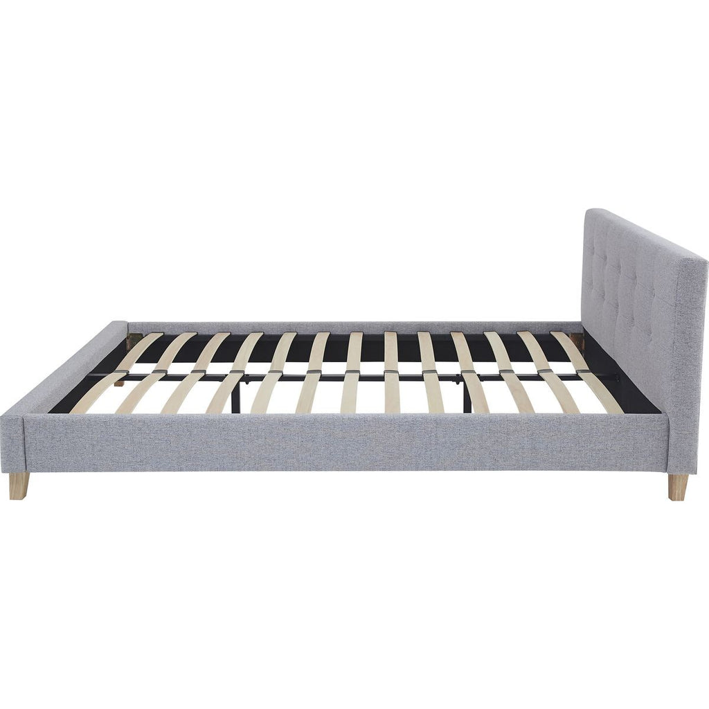 Milo - Lit Adulte 160x200 cm avec Tête de Lit Capitonnée en Tissu - Gris Chiné