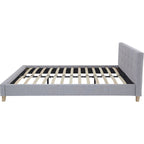 Milo - Lit Adulte 160x200 cm avec Tête de Lit Capitonnée en Tissu - Gris Chiné