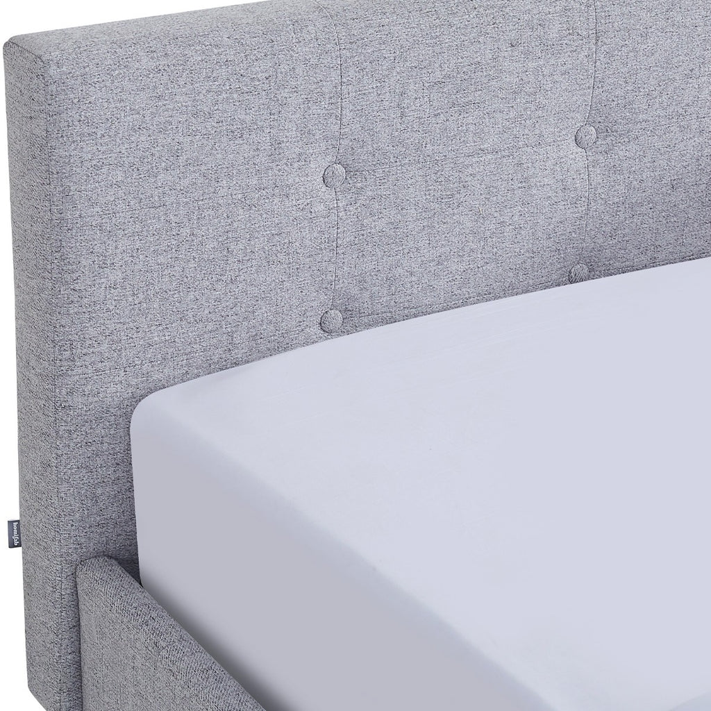 Milo - Lit Adulte 160x200 cm avec Tête de Lit Capitonnée en Tissu - Gris Chiné