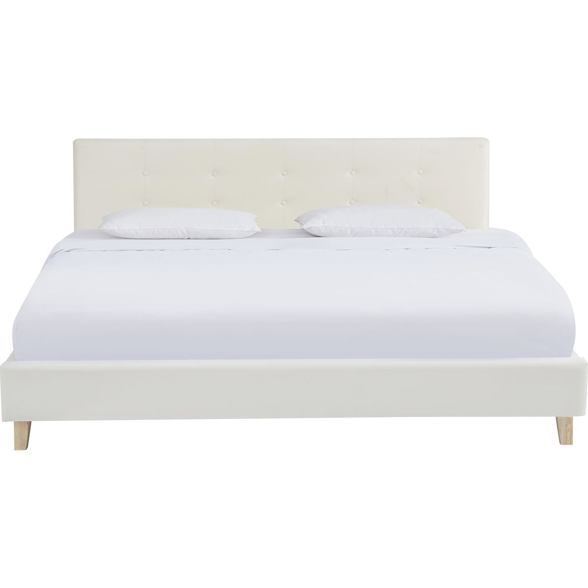 Milo - Lit Adulte 160x200 cm avec Tête de Lit Capitonnée en Velours - Beige