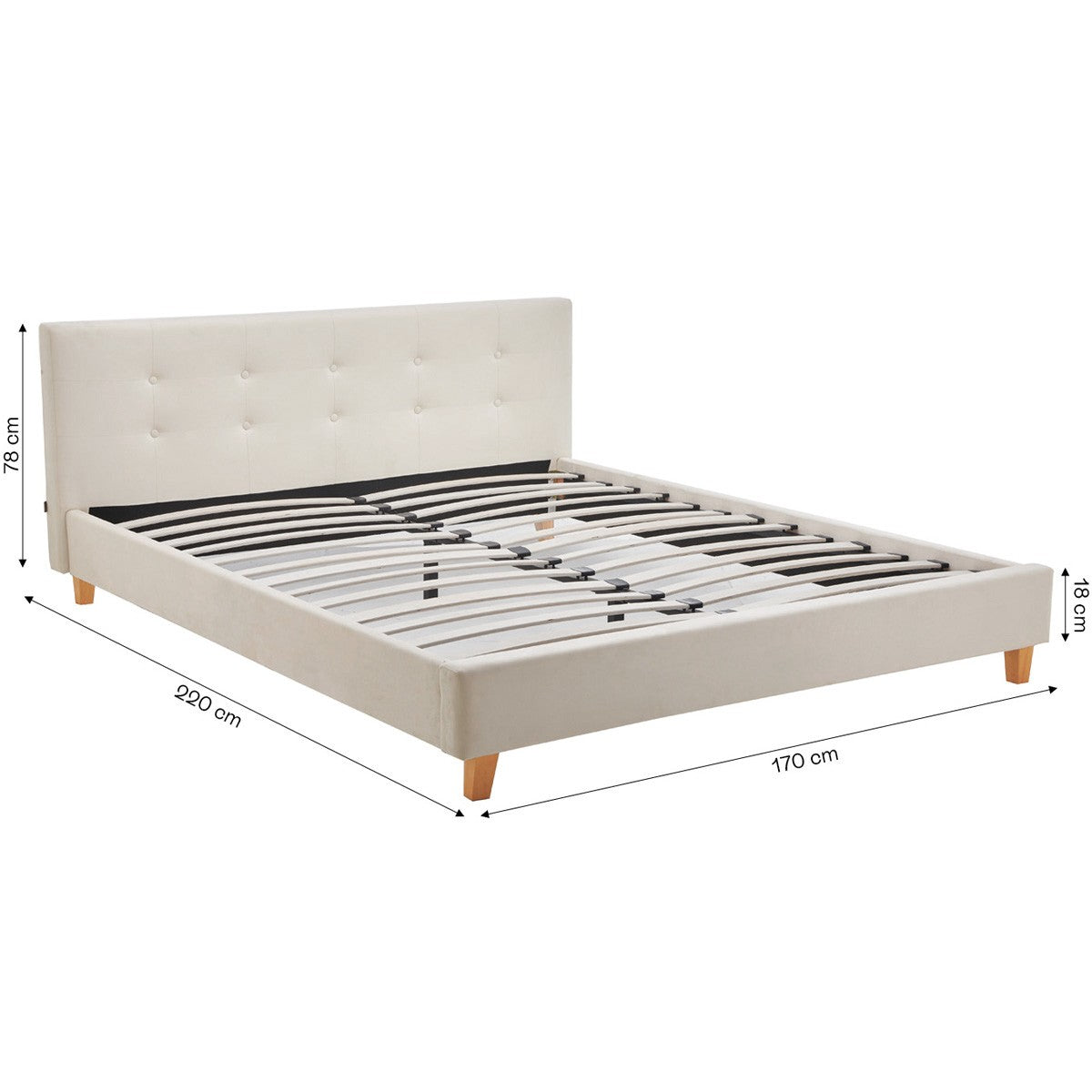 Milo - Lit Adulte 160x200 cm avec Tête de Lit Capitonnée en Velours - Beige