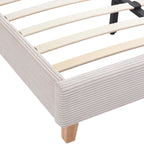 Milo - Lit Adulte 160x200 cm avec Tête de Lit Capitonnée en Velours Côtelé - Beige
