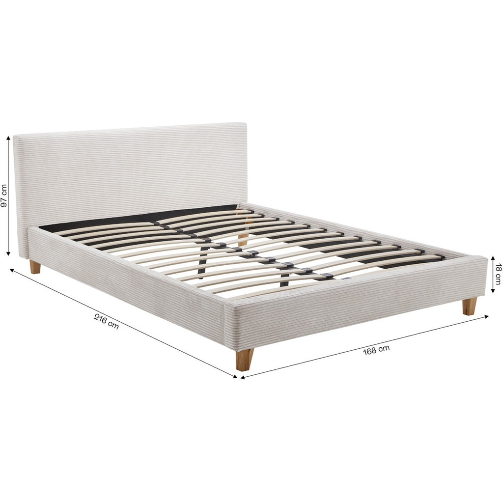 Milo - Lit Adulte 160x200 cm avec Tête de Lit Capitonnée en Velours Côtelé - Beige