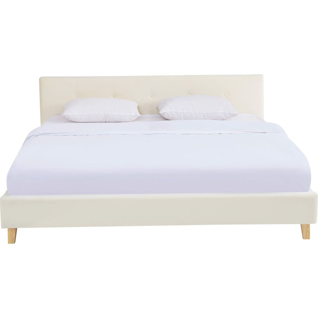 Milo - Lit Adulte 180x200 cm avec Tête de Lit Capitonnée en Velours - Beige