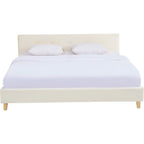 Milo - Lit Adulte 180x200 cm avec Tête de Lit Capitonnée en Velours - Beige