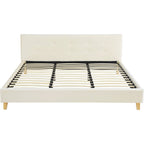 Milo - Lit Adulte 180x200 cm avec Tête de Lit Capitonnée en Velours - Beige