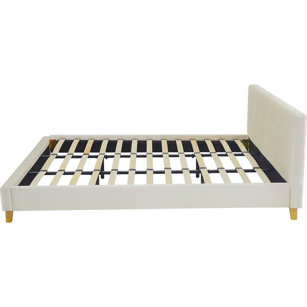 Milo - Lit Adulte 180x200 cm avec Tête de Lit Capitonnée en Velours - Beige