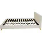 Milo - Lit Adulte 180x200 cm avec Tête de Lit Capitonnée en Velours - Beige