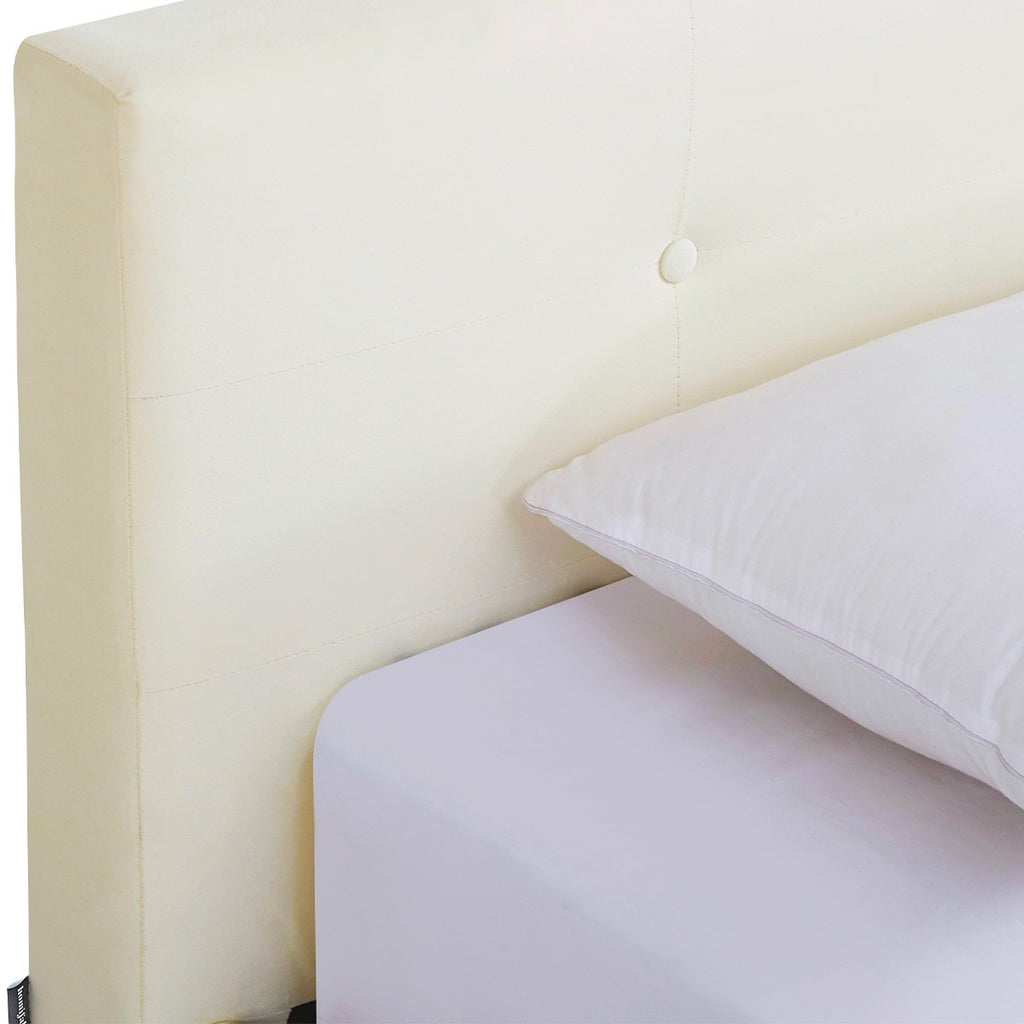 Milo - Lit Adulte 180x200 cm avec Tête de Lit Capitonnée en Velours - Beige