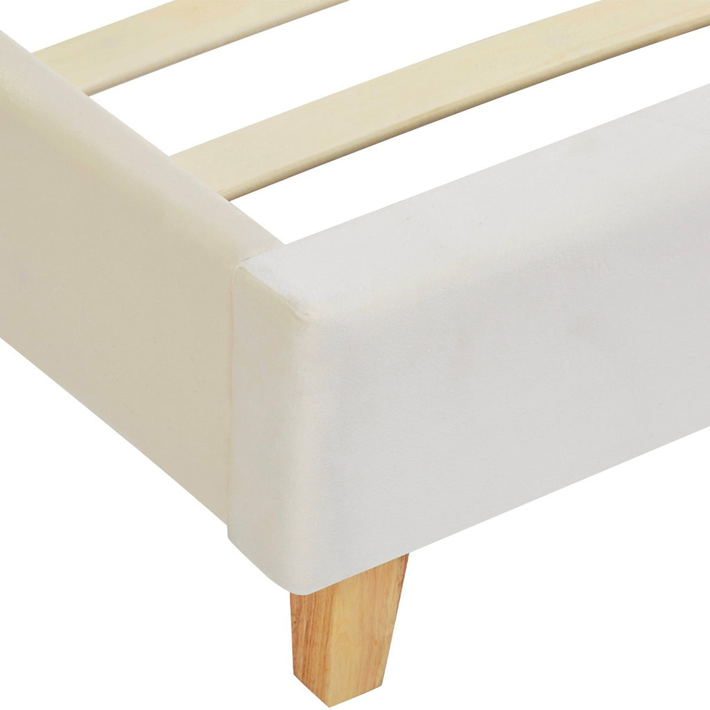 Milo - Lit Adulte 180x200 cm avec Tête de Lit Capitonnée en Velours - Beige