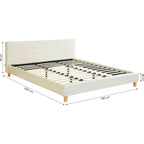 Milo - Lit Adulte 180x200 cm avec Tête de Lit Capitonnée en Velours - Beige