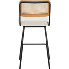 Muse - Lot de 2 Chaises de Bar en Cannage et Tissu Bouclé, Piètement Noir - Beige