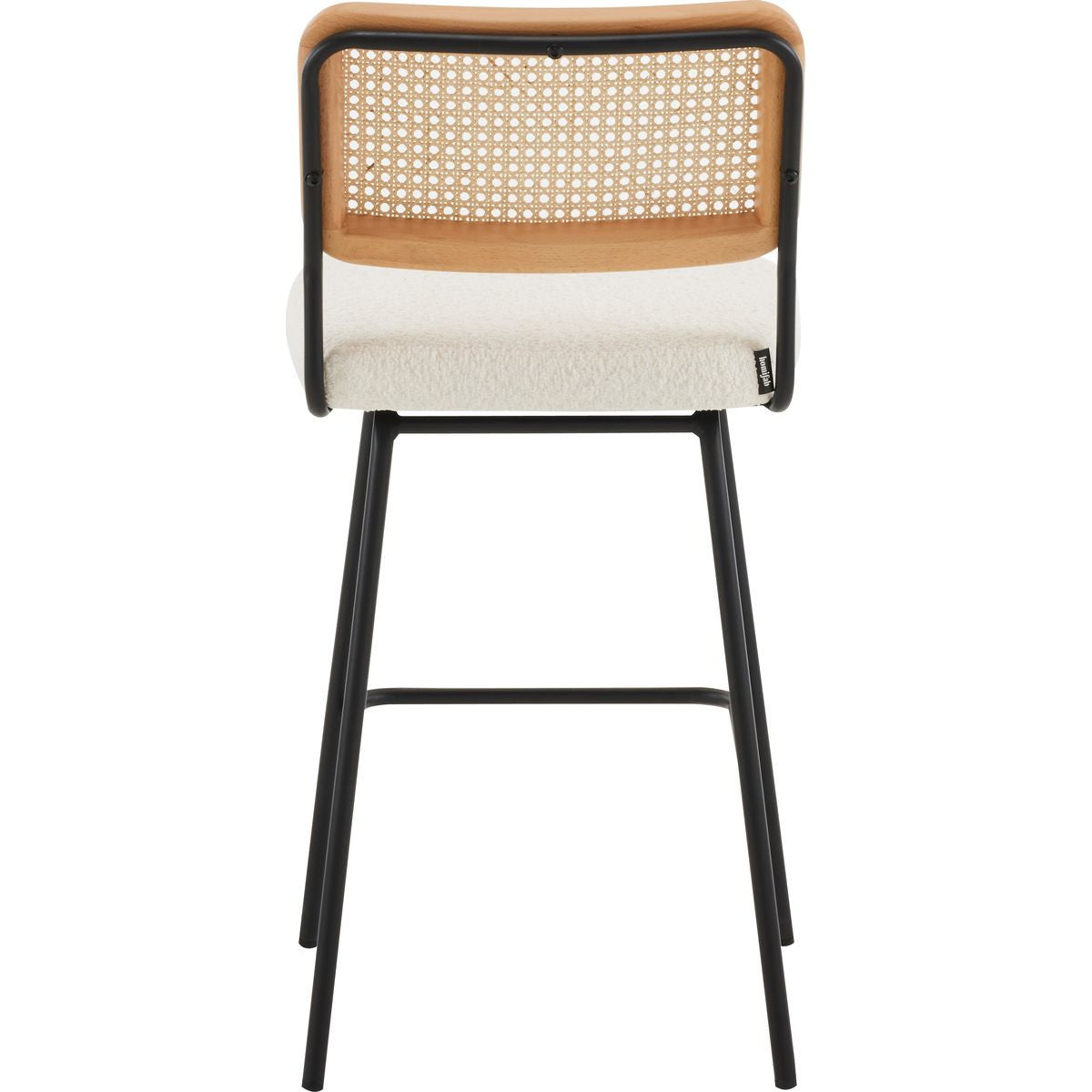 Muse - Lot de 2 Chaises de Bar en Cannage et Tissu Bouclé, Piètement Noir - Beige