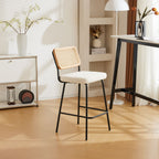 Muse - Lot de 2 Chaises de Bar en Cannage et Tissu Bouclé, Piètement Noir - Beige