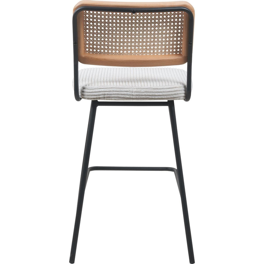 Muse - Lot de 2 Chaises de Bar en Cannage et Velours Côtelé, Piètement Noir - Beige