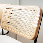 Muse - Lot de 2 Chaises de Bar en Cannage et Velours Côtelé, Piètement Noir - Beige