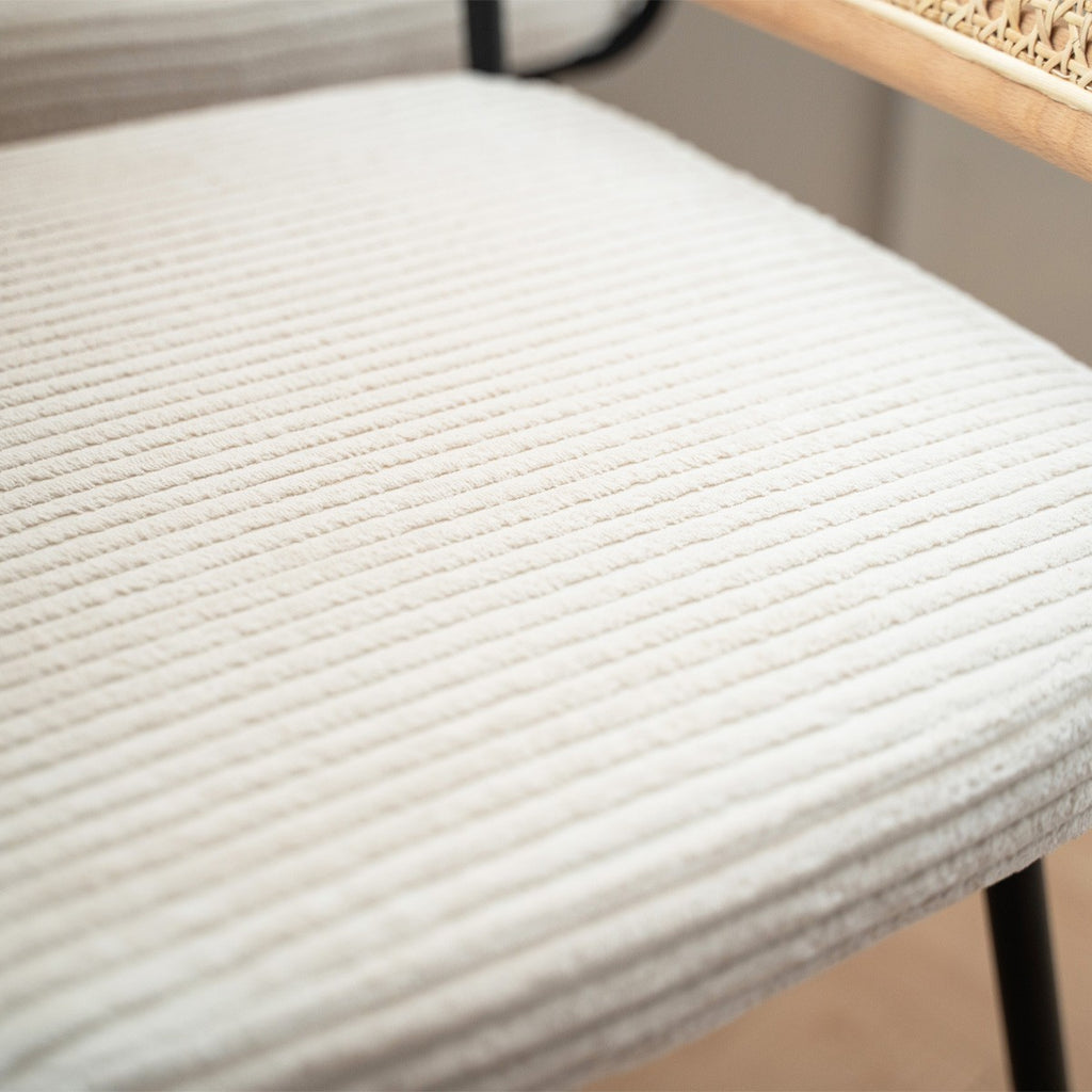 Muse - Lot de 2 Chaises de Bar en Cannage et Velours Côtelé, Piètement Noir - Beige