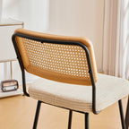 Muse - Lot de 2 Chaises de Bar en Cannage et Velours Côtelé, Piètement Noir - Beige