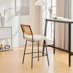 Muse - Lot de 2 Chaises de Bar en Cannage et Velours Côtelé, Piètement Noir - Beige