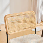 Muse - Lot de 2 Chaises de Bar en Cannage et Velours Côtelé, Piètement Noir - Beige
