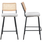 Muse - Lot de 2 Chaises de Bar en Cannage et Velours Côtelé, Piètement Noir - Beige