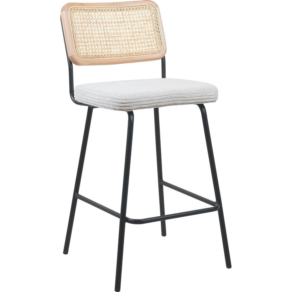 Muse - Lot de 2 Chaises de Bar en Cannage et Velours Côtelé, Piètement Noir - Beige