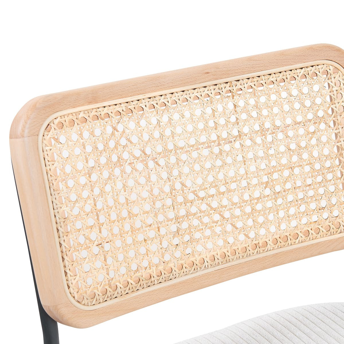 Muse - Lot de 2 Chaises de Bar en Cannage et Velours Côtelé, Piètement Noir - Beige