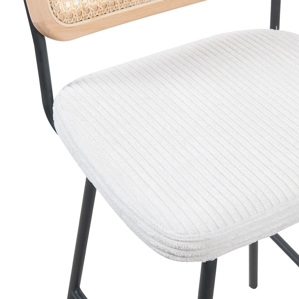 Muse - Lot de 2 Chaises de Bar en Cannage et Velours Côtelé, Piètement Noir - Beige