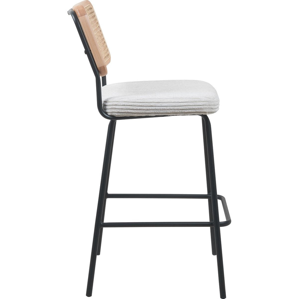 Muse - Lot de 2 Chaises de Bar en Cannage et Velours Côtelé, Piètement Noir - Beige