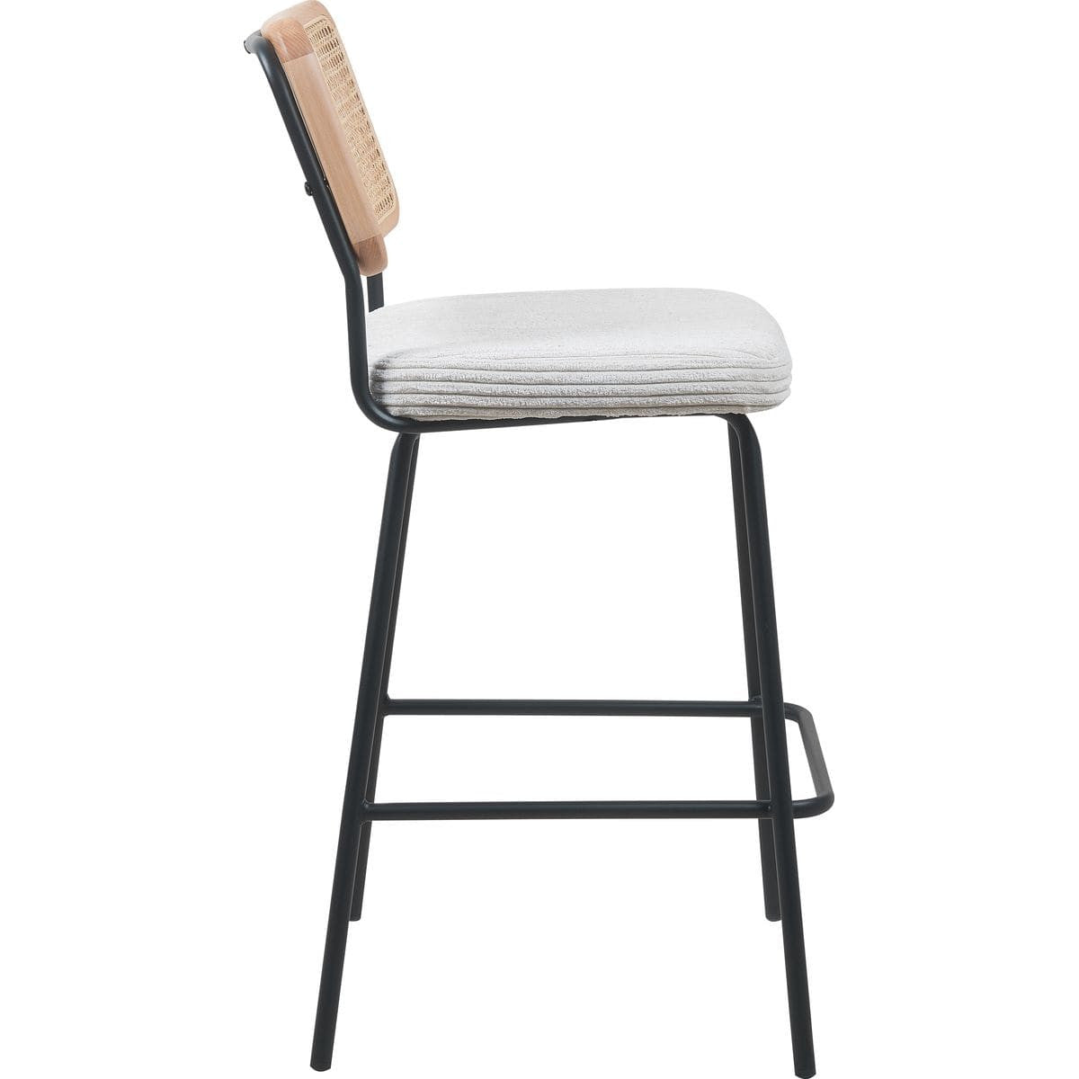 Muse - Lot de 2 Chaises de Bar en Cannage et Velours Côtelé, Piètement Noir - Beige