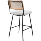 Muse - Lot de 2 Chaises de Bar en Cannage et Velours Côtelé, Piètement Noir - Beige
