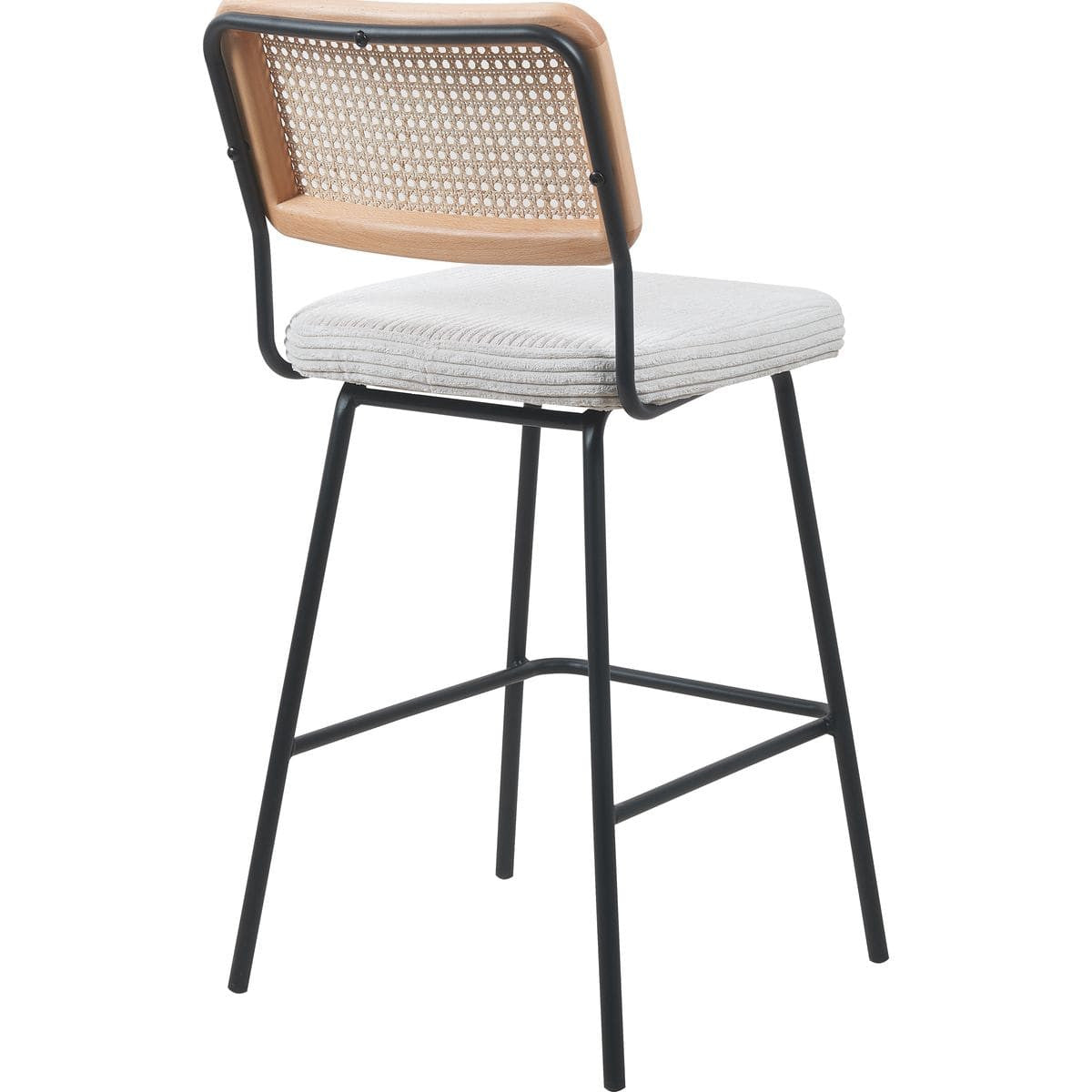 Muse - Lot de 2 Chaises de Bar en Cannage et Velours Côtelé, Piètement Noir - Beige