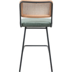 Muse - Lot de 2 Chaises de Bar en Cannage et Velours Côtelé Vert, Piètement Noir - Vert Kaki
