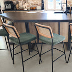 Muse - Lot de 2 Chaises de Bar en Cannage et Velours Côtelé Vert, Piètement Noir - Vert Kaki